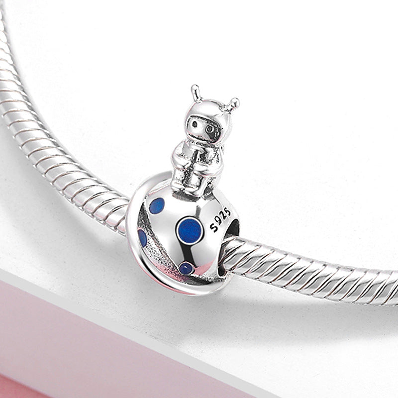 Original Space Dream Astronaut Kids Series Beaded Pendant S925 Sterling Silver Diy Accessories