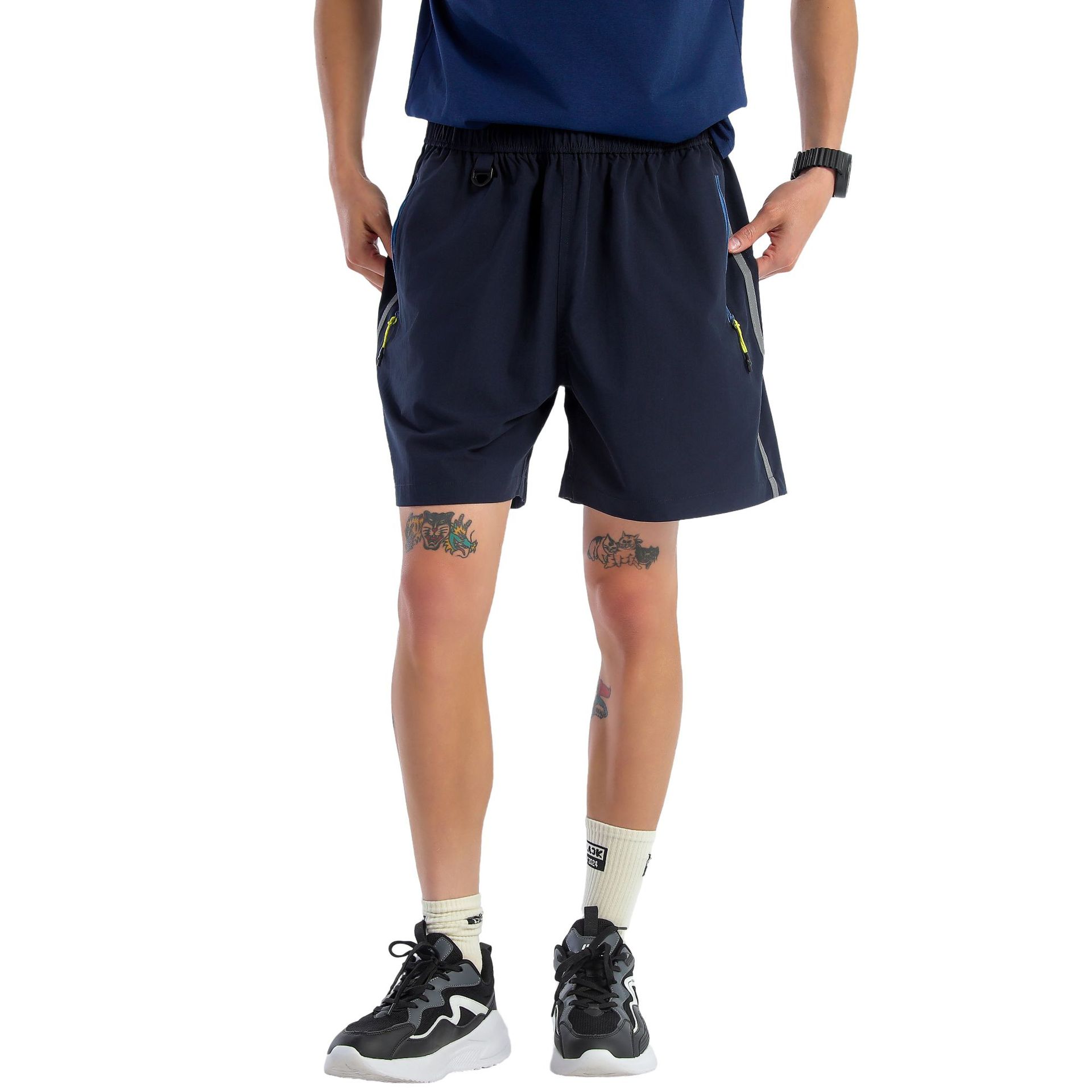 Loose-fitting Contrast-Colored Zipper Shorts For Men