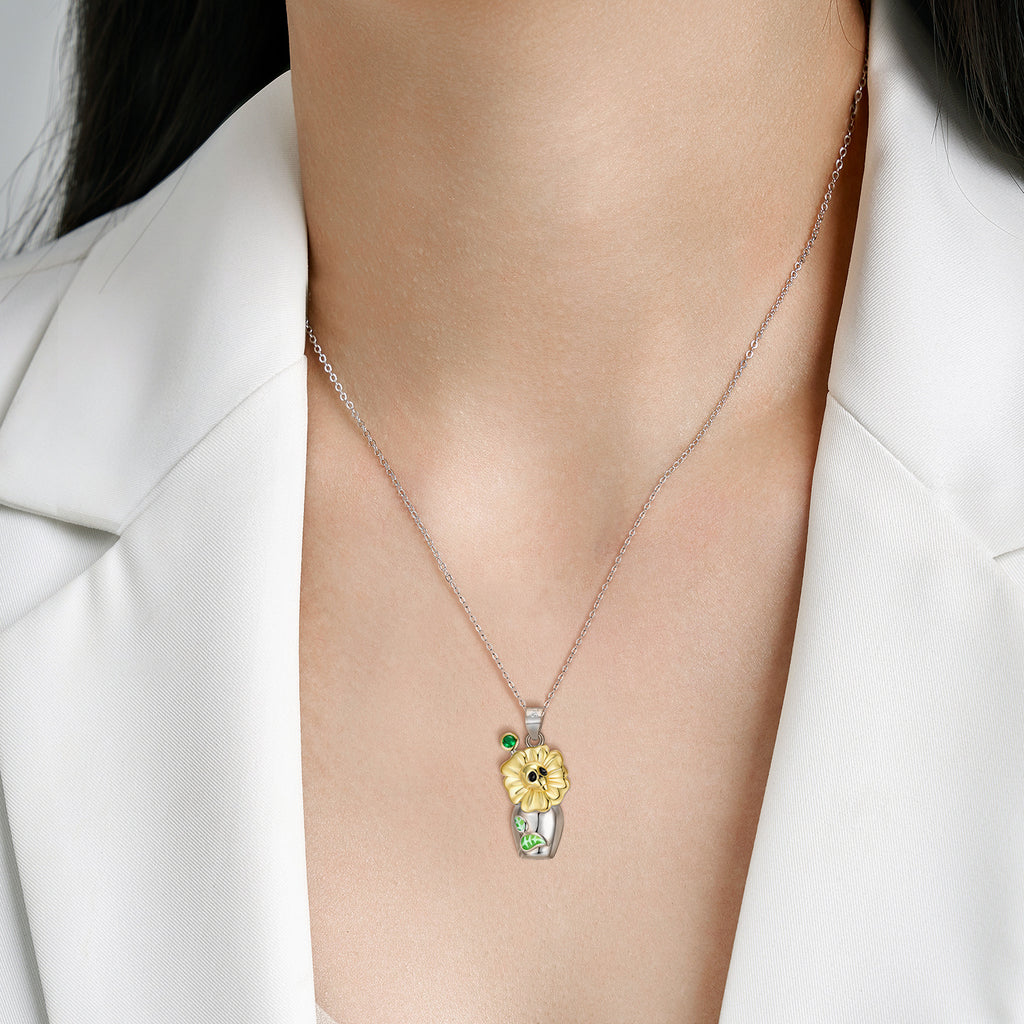 S925 Sterling Silver Skull Vase Necklace Women's Fashion Pendant Sweater Chain