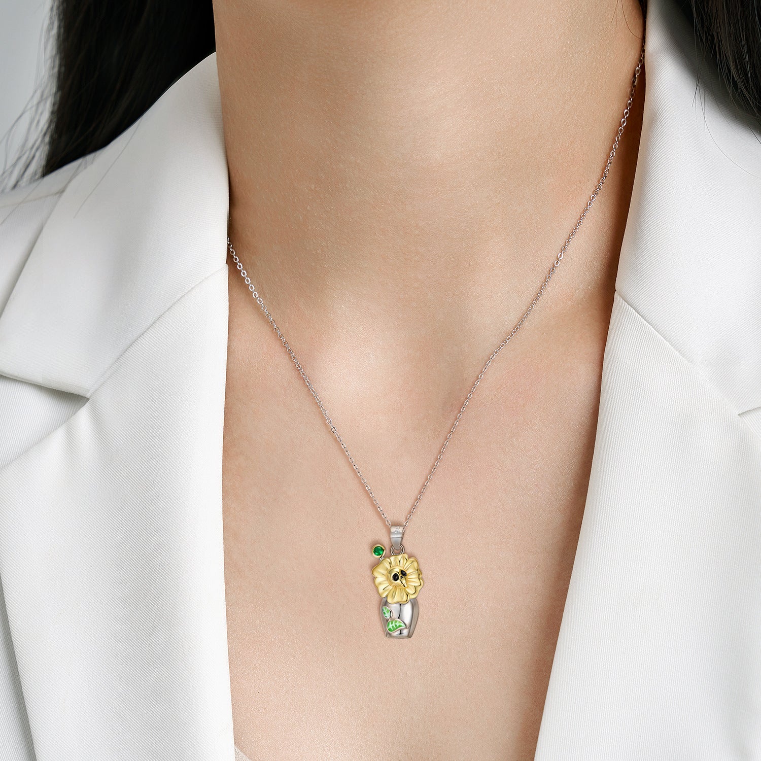 S925 Sterling Silver Skull Vase Necklace Women's Fashion Pendant Sweater Chain