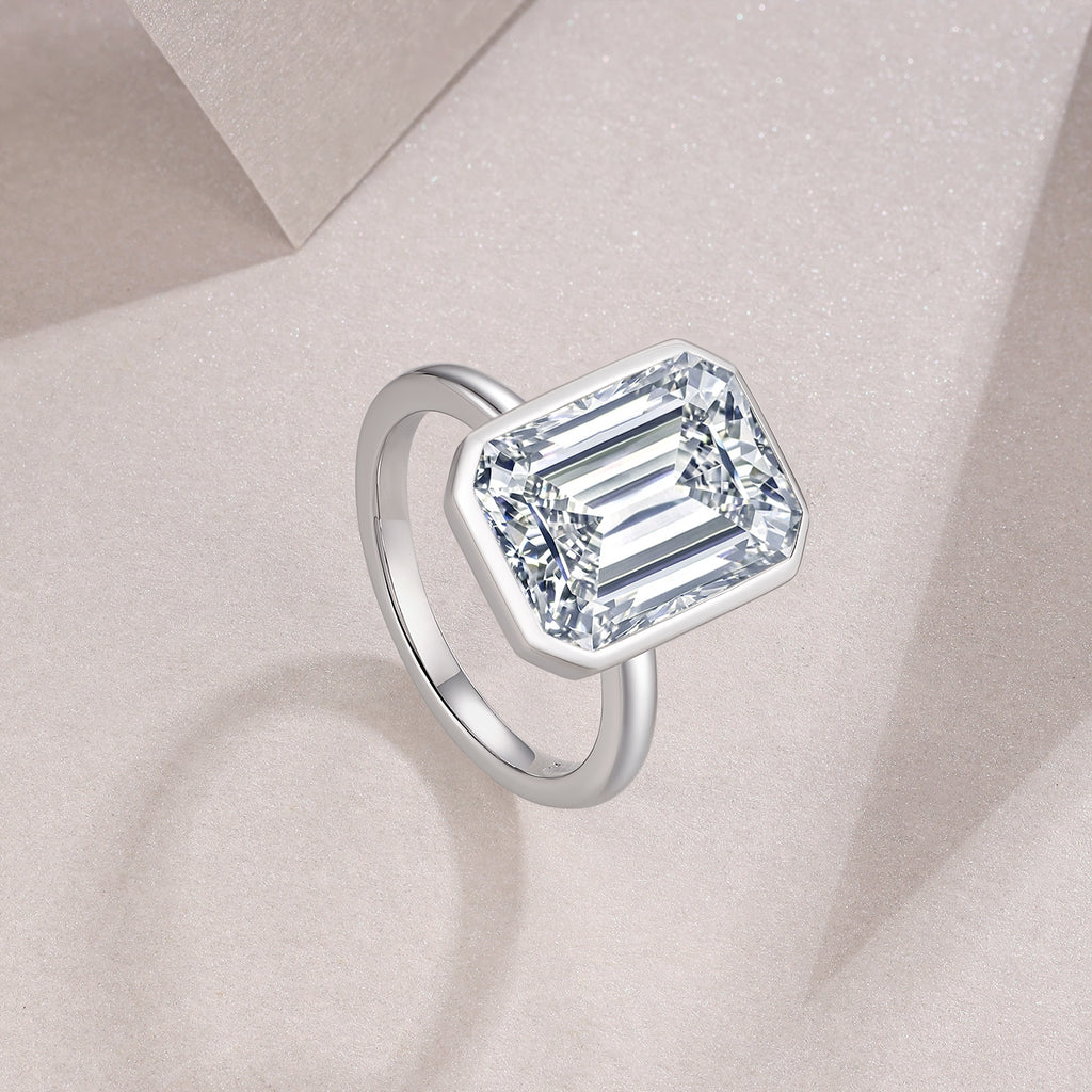 Octagonal Moissanite Set With Top-quality Moissanite Luxury And Fashionable Light Luxury Jewelry Silver Ring S925 Silver Electroplated With Platinum