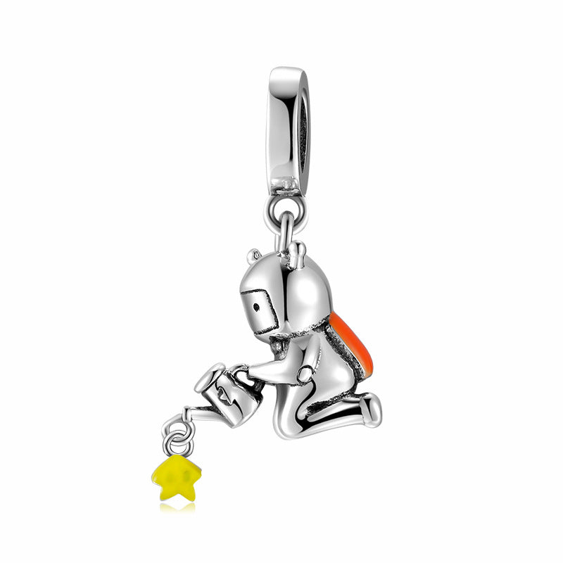 Original Space Dream Astronaut Kids Series Beaded Pendant S925 Sterling Silver Diy Accessories