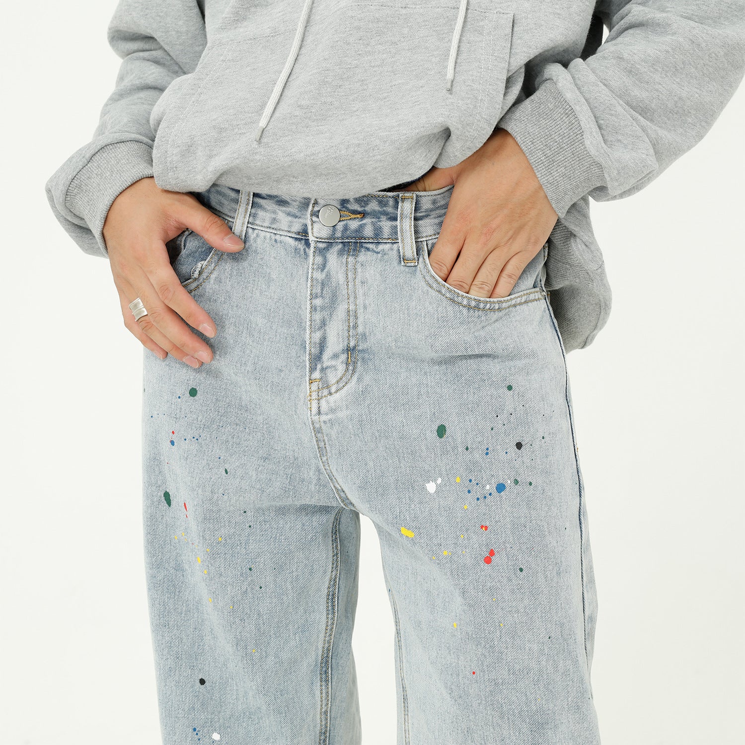 Paint Splash Blue Straight Loose Jeans