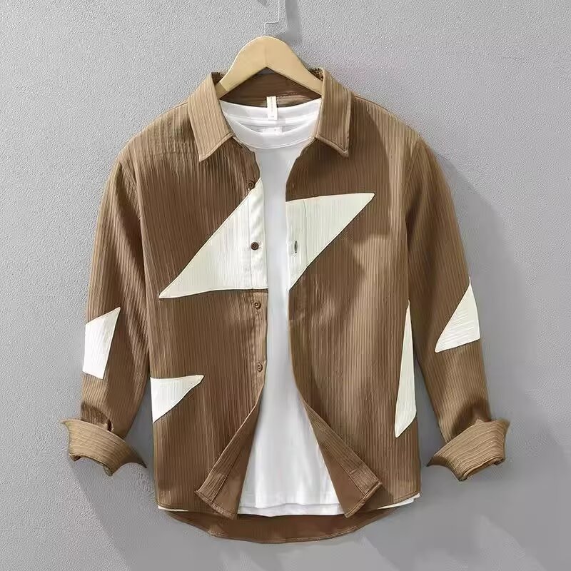 Color Contrast Patchwork Men's Long Sleeve Shirt