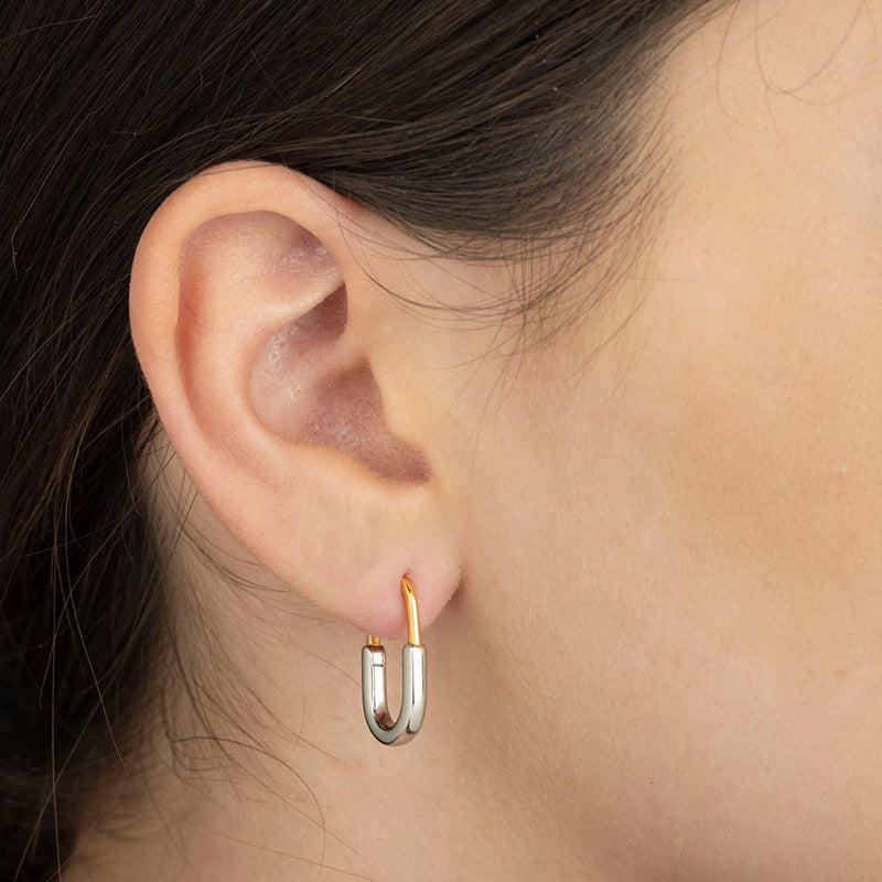925 Sterling Silver Minimalist Normcore Style Contrast Color Geometric U-shaped Ear Clip