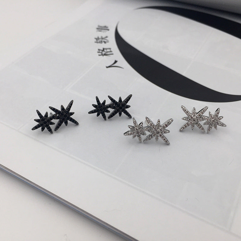 S925 Silver Pin Double M Word Octagon Star Stud Earrings