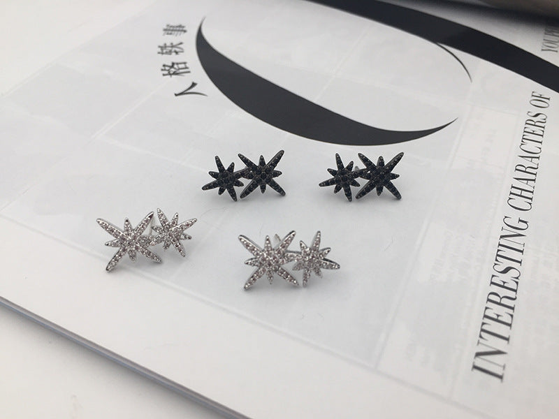S925 Silver Pin Double M Word Octagon Star Stud Earrings
