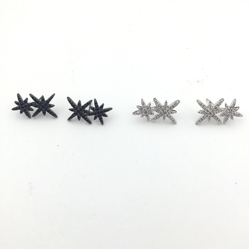 S925 Silver Pin Double M Word Octagon Star Stud Earrings