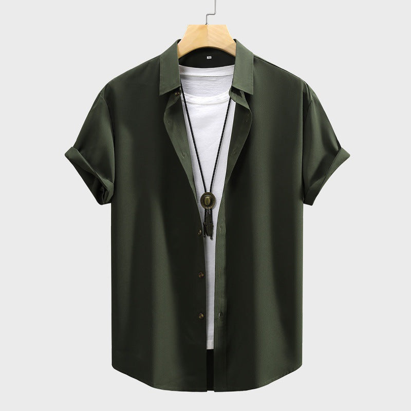 Men's Short-sleeved Shirt Solid Color Summer