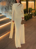 Solid Color Pleated Long Sleeve Dress