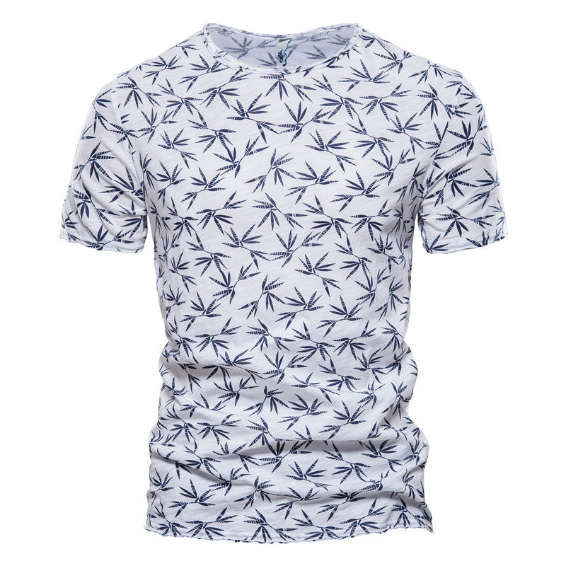 Casual Slim-Fit Stretch T-Shirt Men Short-Sleeved Printed T-Shirt Sports Men