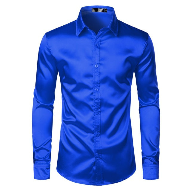 Mens Black Satin Dress Shirts