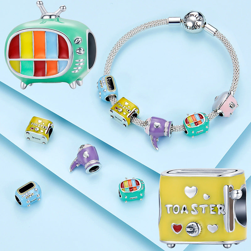 Mini Kitchenware Color Tv Series Diy Beaded Creative Drip Oven S925 Silver Bead Jewelry