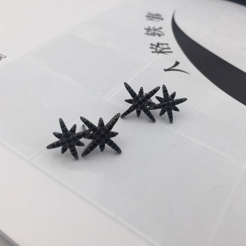 S925 Silver Pin Double M Word Octagon Star Stud Earrings
