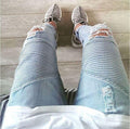 Men Stretch Ripped Biker Jeans