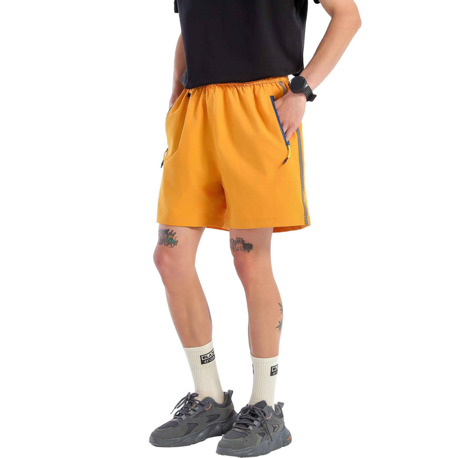 Loose-fitting Contrast-Colored Zipper Shorts For Men