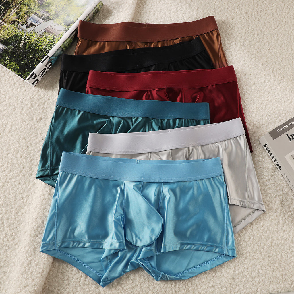 Men's Solid Color Minimalism Boxer Briefs Faux-silk Shorts