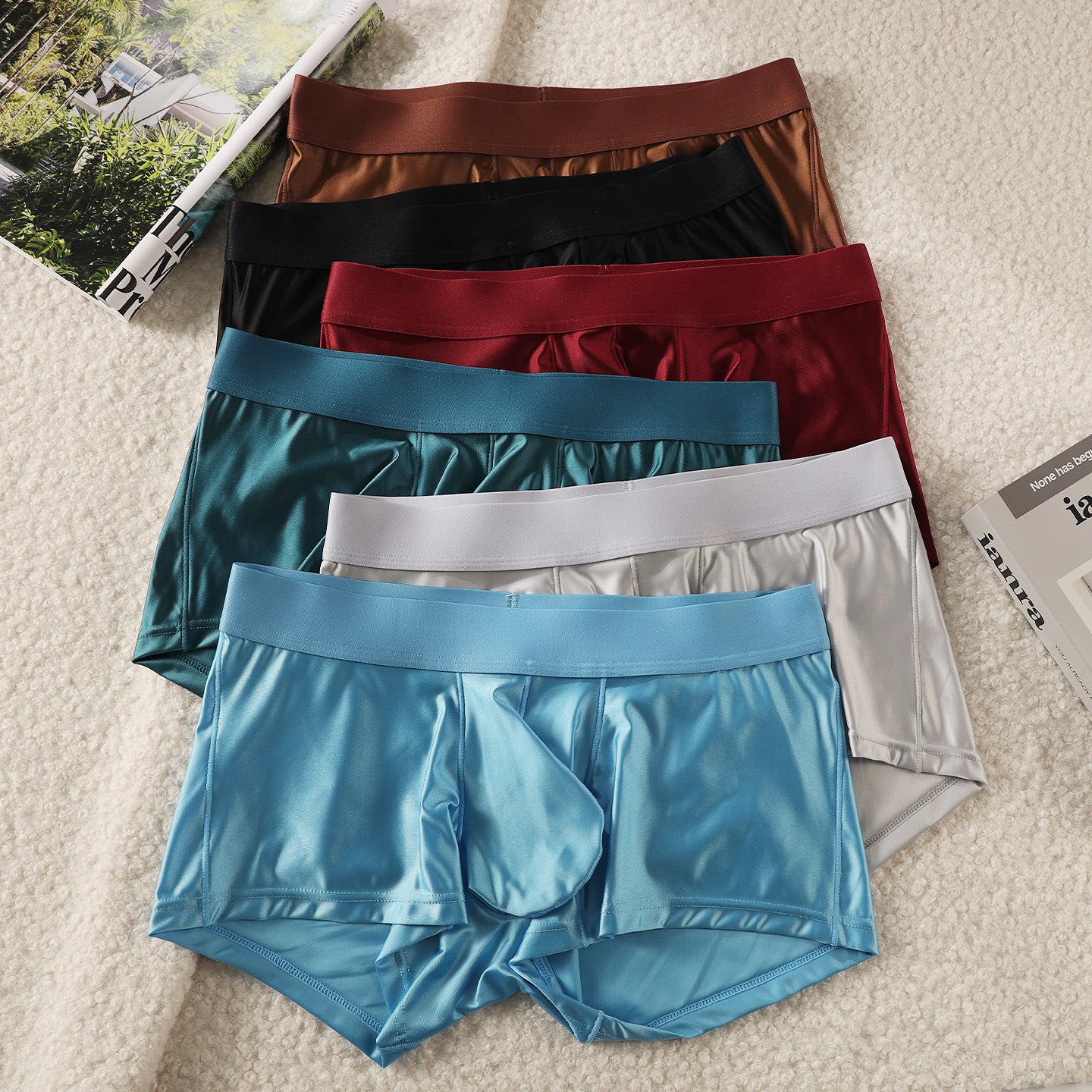 Men's Solid Color Minimalism Boxer Briefs Faux-silk Shorts