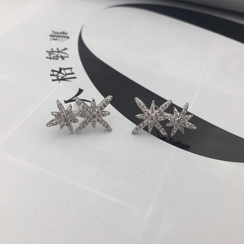 S925 Silver Pin Double M Word Octagon Star Stud Earrings