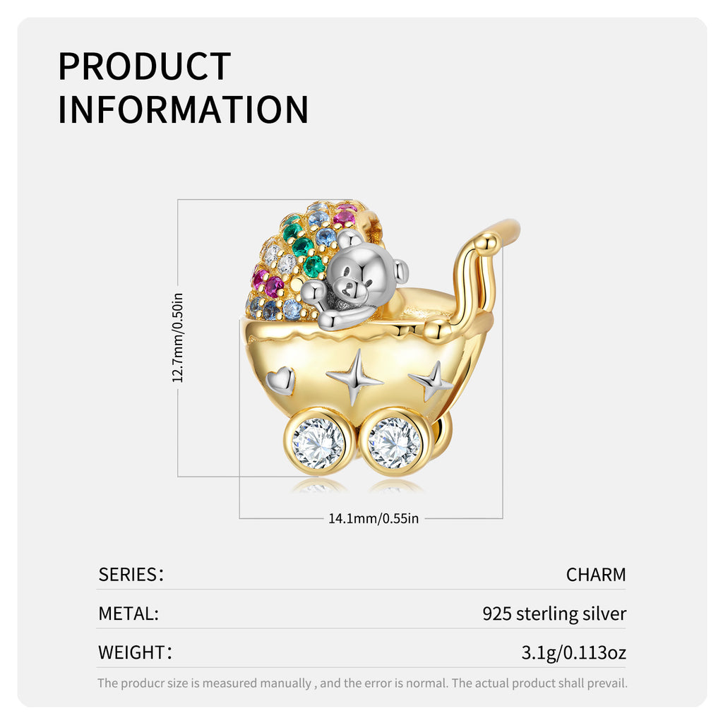 Lovely Bear Stroller 925 Sterling Silver Beads Mother's Day Bracelet Diy Beads Silver Accessories
