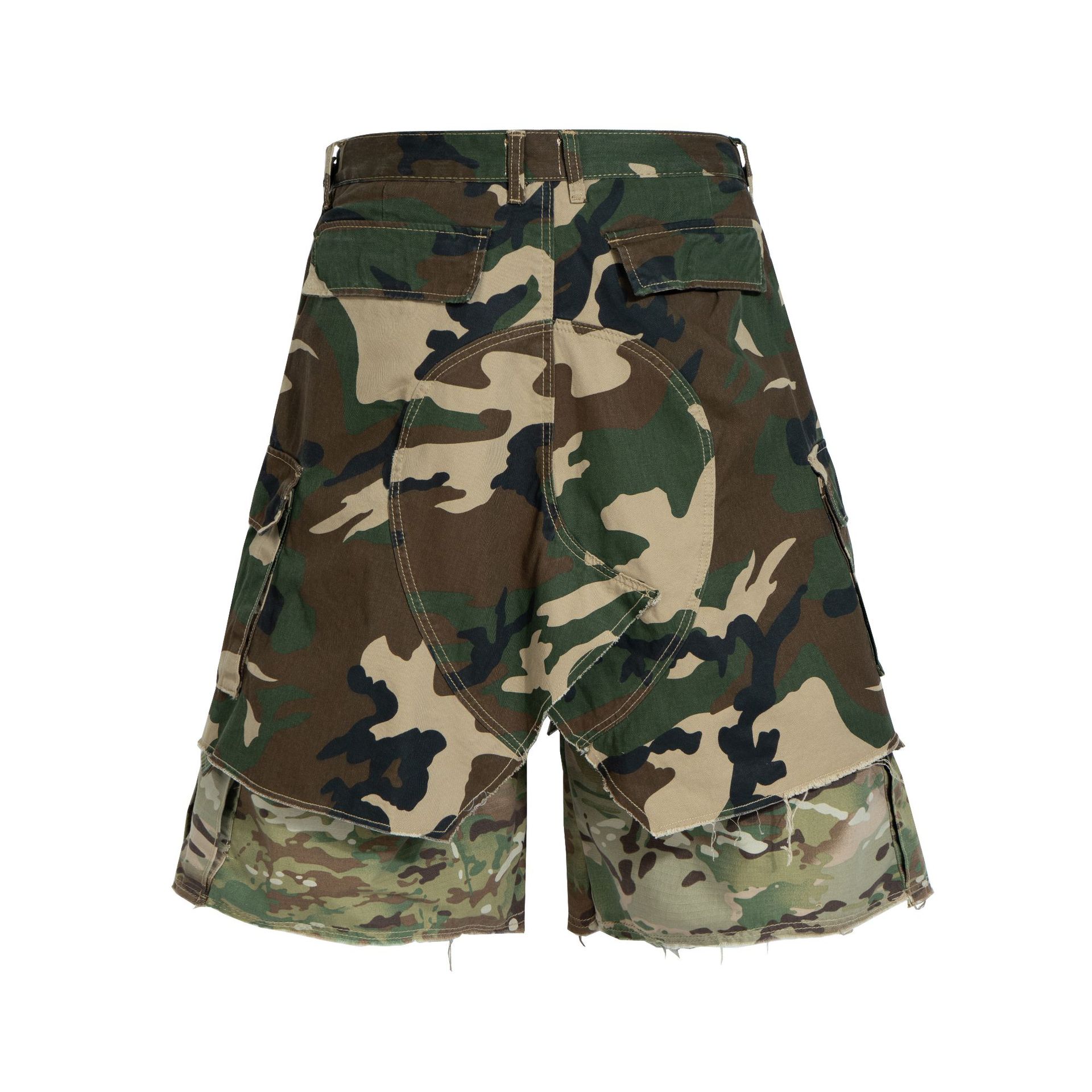 Camouflage Color-Block Loose Wide-Leg Denim Cropped Shorts