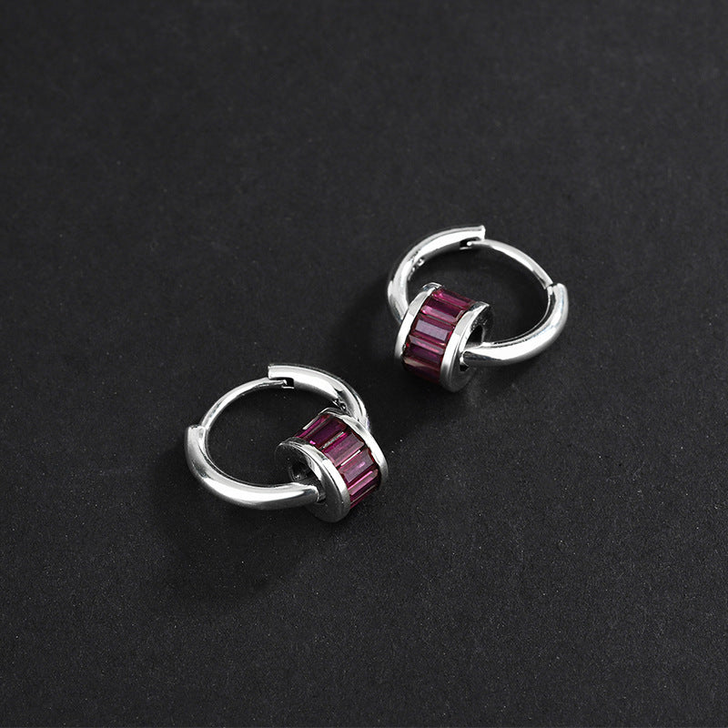 Small Design Rose Red Zircon Ear Clasp Earrings