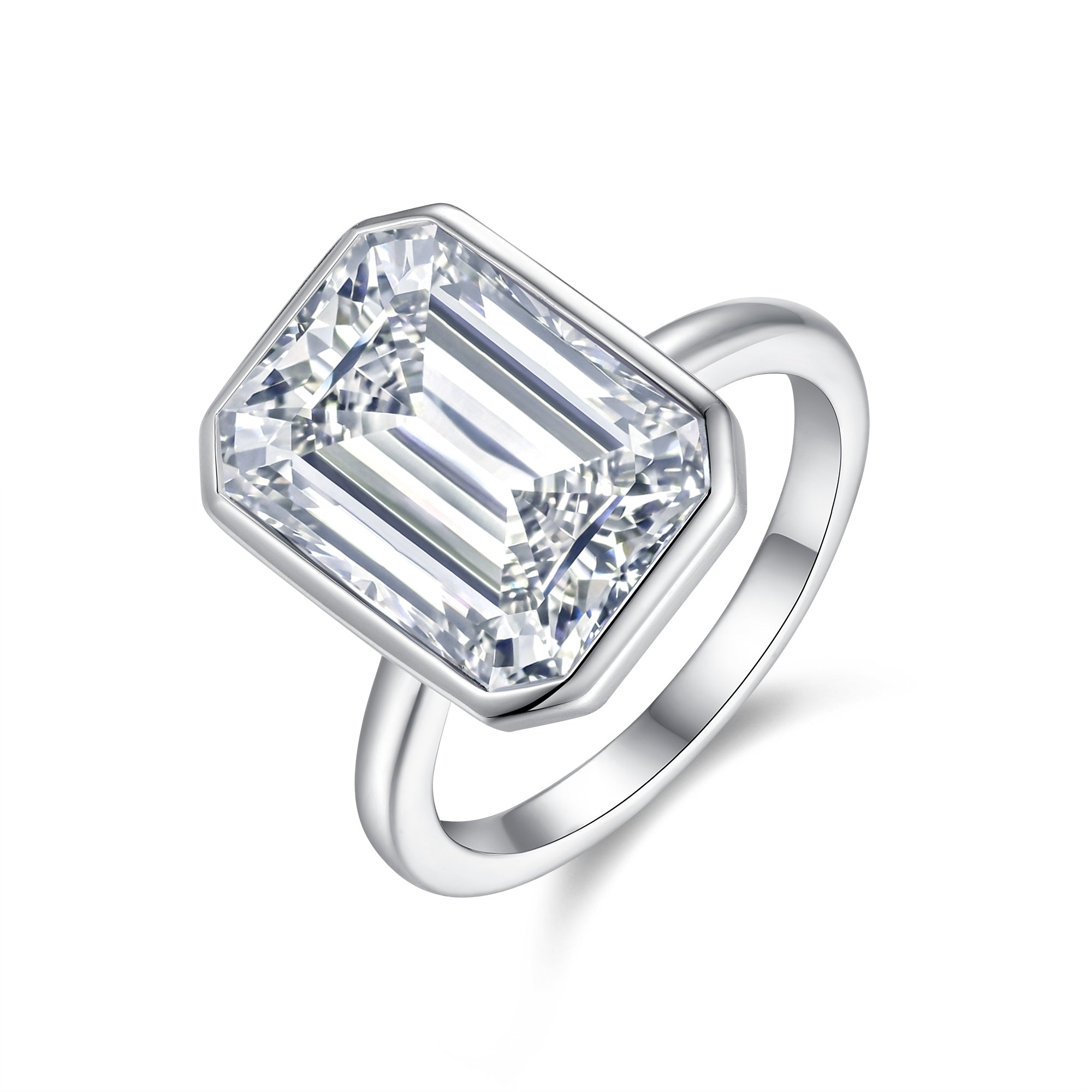 Octagonal Moissanite Set With Top-quality Moissanite Luxury And Fashionable Light Luxury Jewelry Silver Ring S925 Silver Electroplated With Platinum