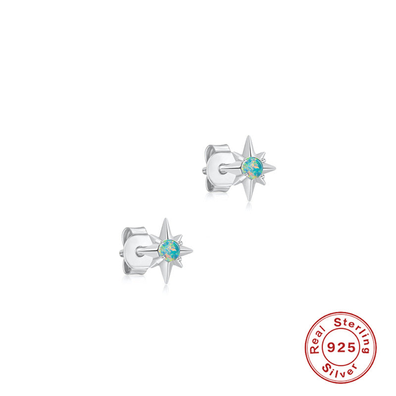 S925 Sterling Silver Octagonal Diamond Opal Stud Earrings
