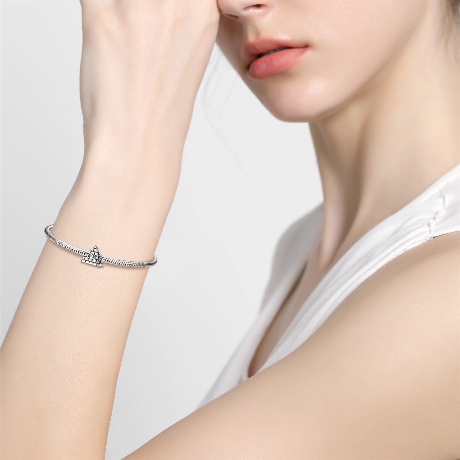 Eye Of God Pyramid Beads 925 Sterling Silver Oxide Simple Bracelet Necklace Diy Accessories