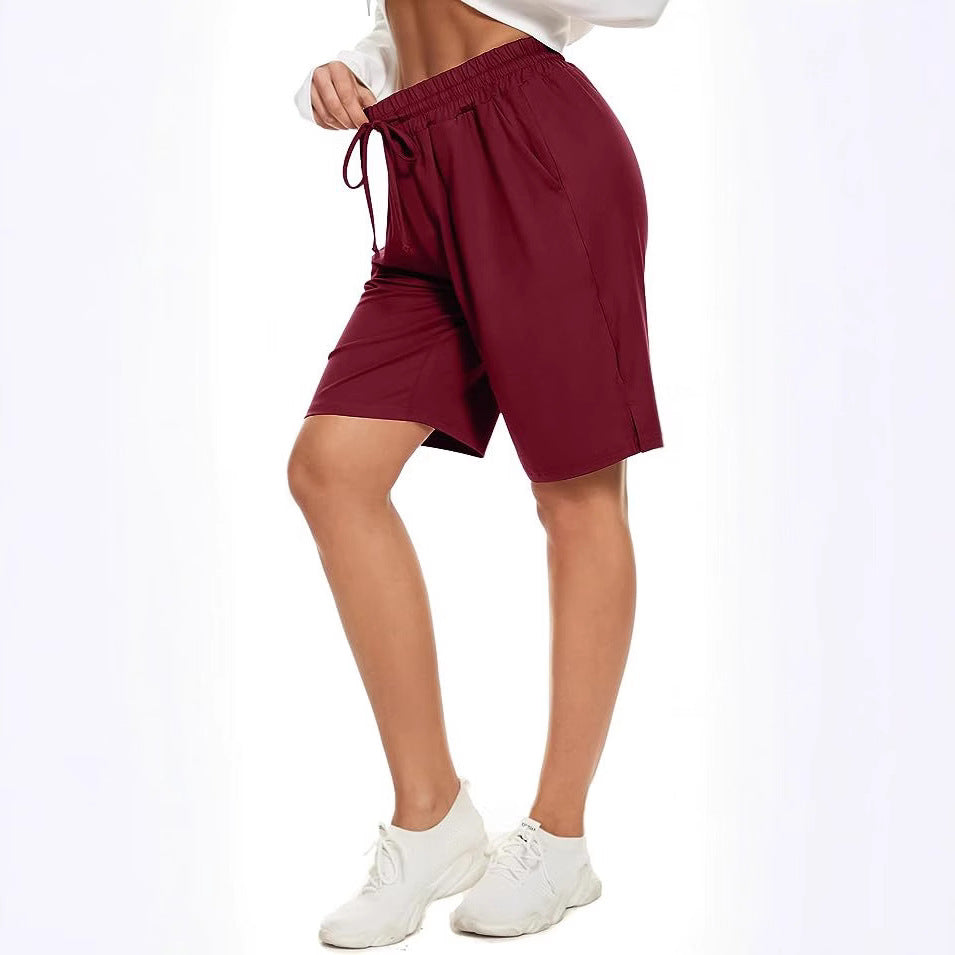 Womens Bermuda Shorts Knee-Length Elastic Waist Drawstring Workout Basketball Cropped Pants