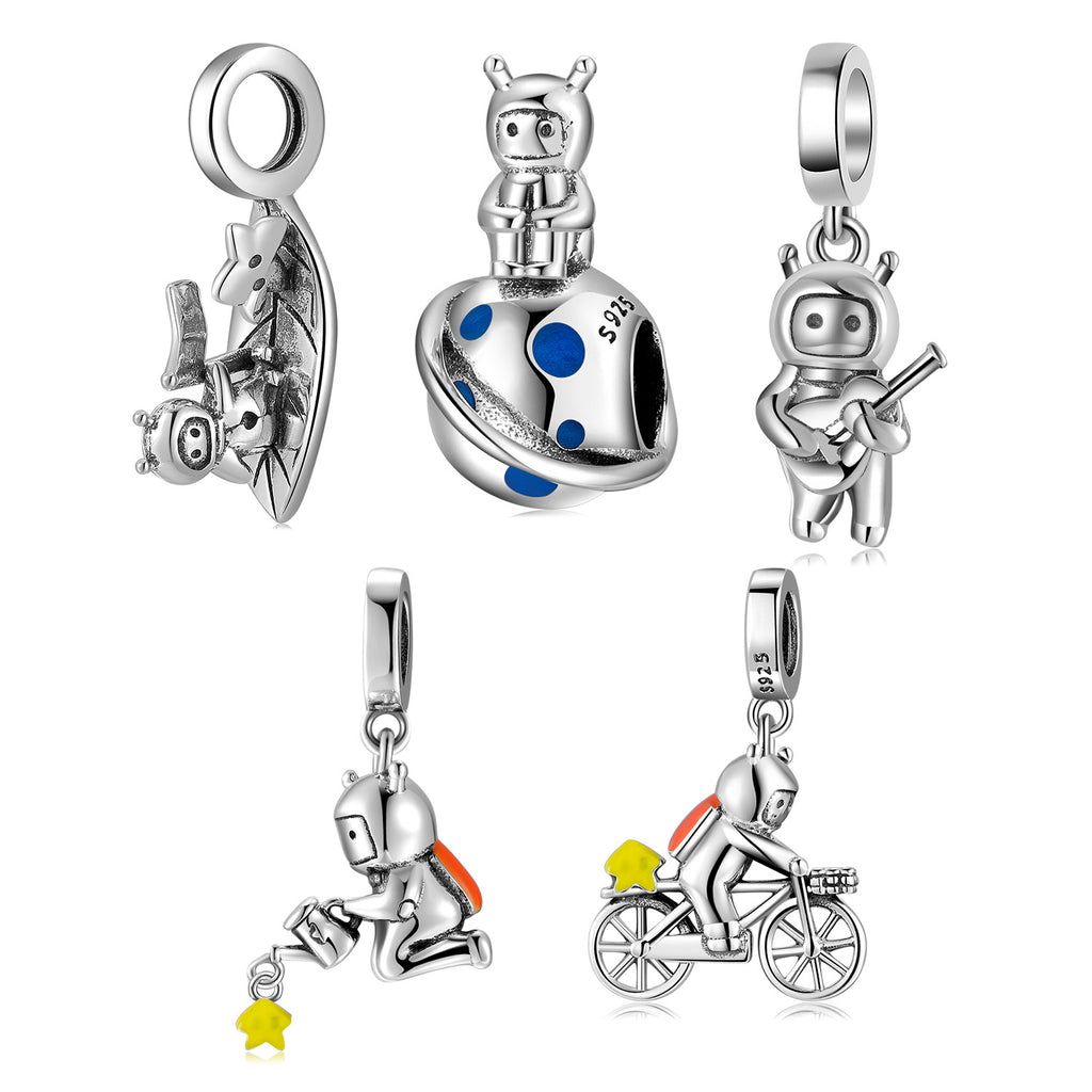 Original Space Dream Astronaut Kids Series Beaded Pendant S925 Sterling Silver Diy Accessories