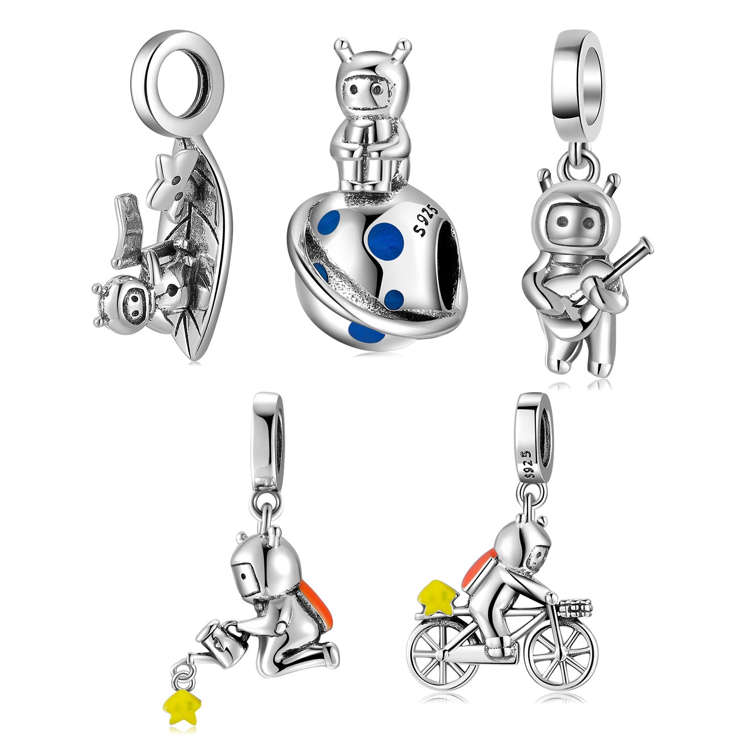 Original Space Dream Astronaut Kids Series Beaded Pendant S925 Sterling Silver Diy Accessories