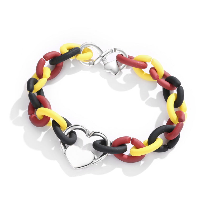 Love Twist Buckle 925 Silver Oxide X Series Hard Rubber Bracelet Basic Diy Accessories