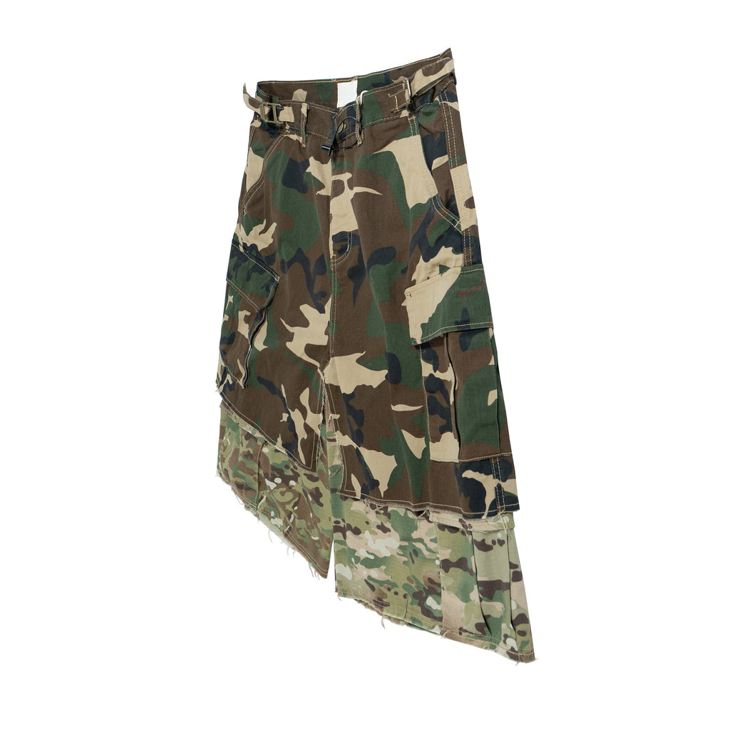 Camouflage Color-Block Loose Wide-Leg Denim Cropped Shorts