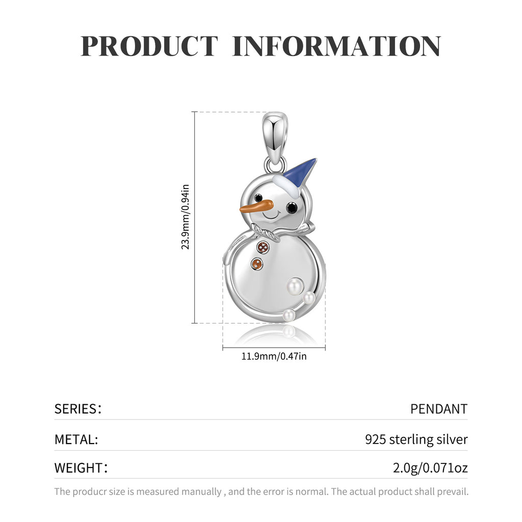 Christmas Snowman S925 Sterling Silver Drop Gel Necklace Collar Chain