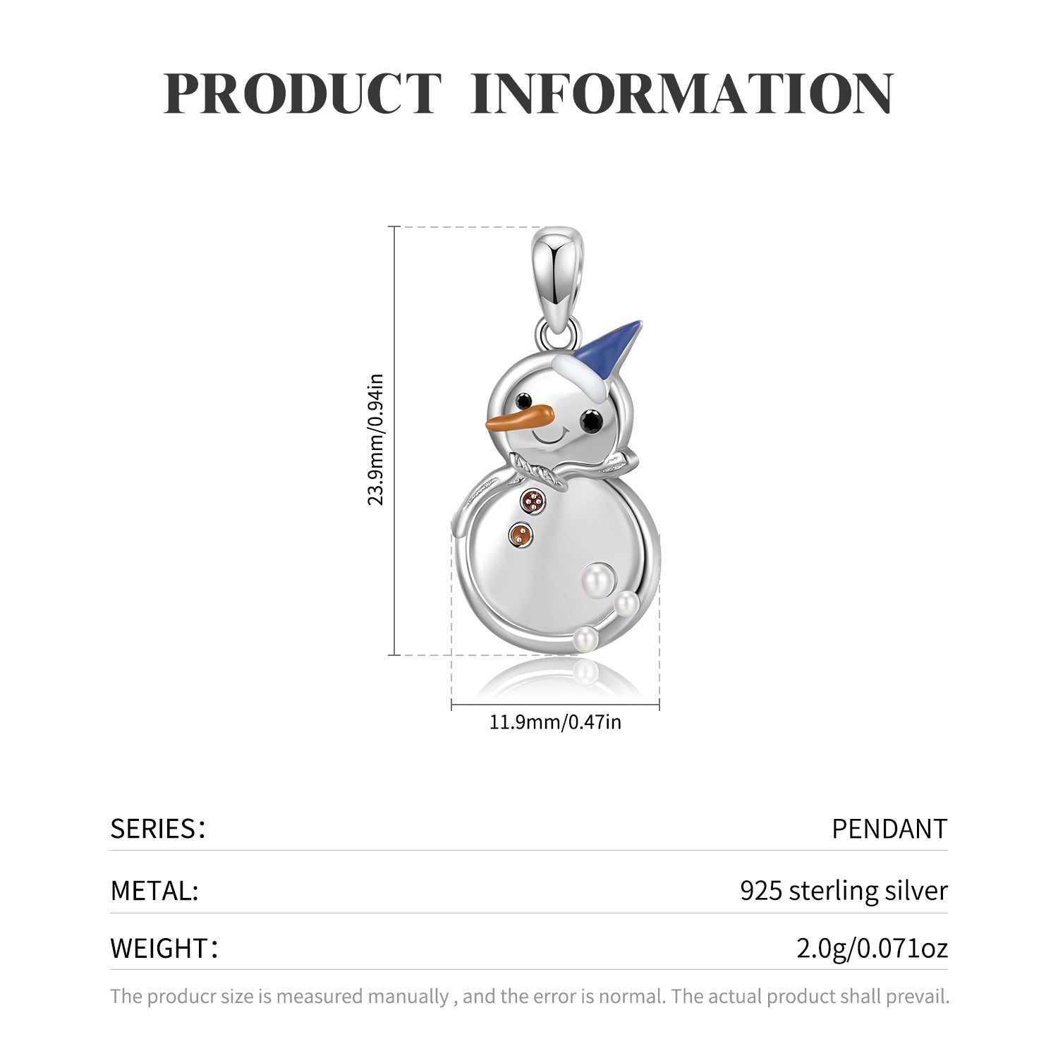 Christmas Snowman S925 Sterling Silver Drop Gel Necklace Collar Chain