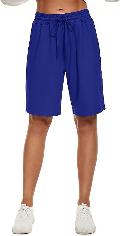 Womens Bermuda Shorts Knee-Length Elastic Waist Drawstring Workout Basketball Cropped Pants