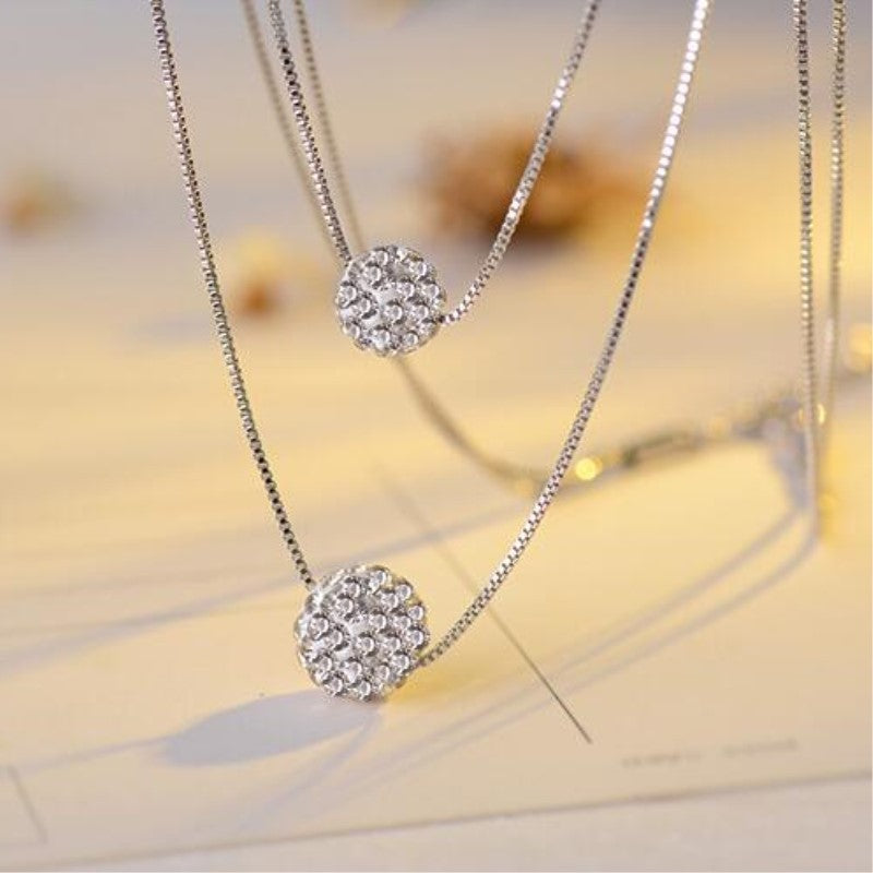 Sterling Silver Double Shambhala Diamond Ball Necklace Pendant Women