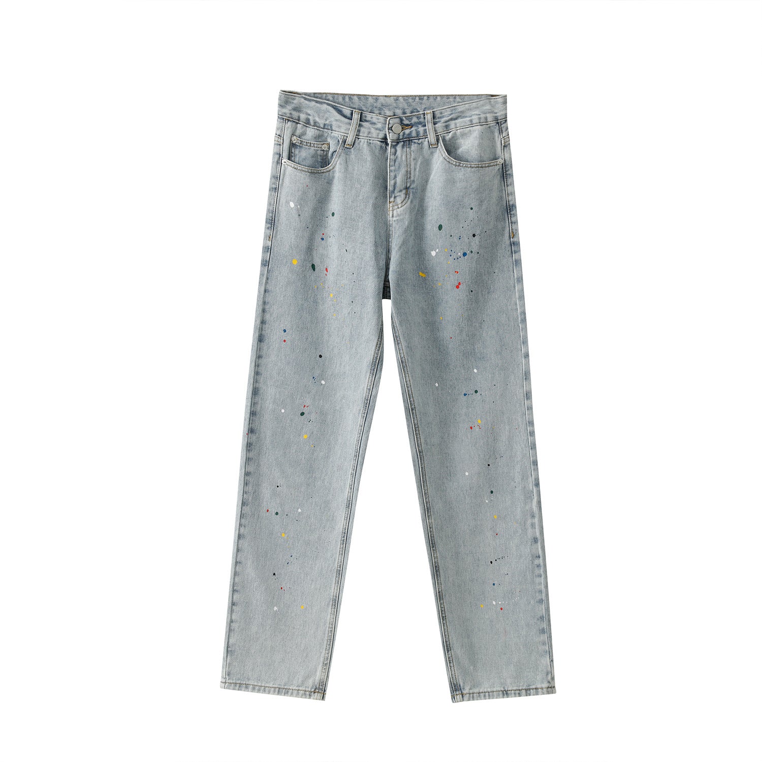 Paint Splash Blue Straight Loose Jeans