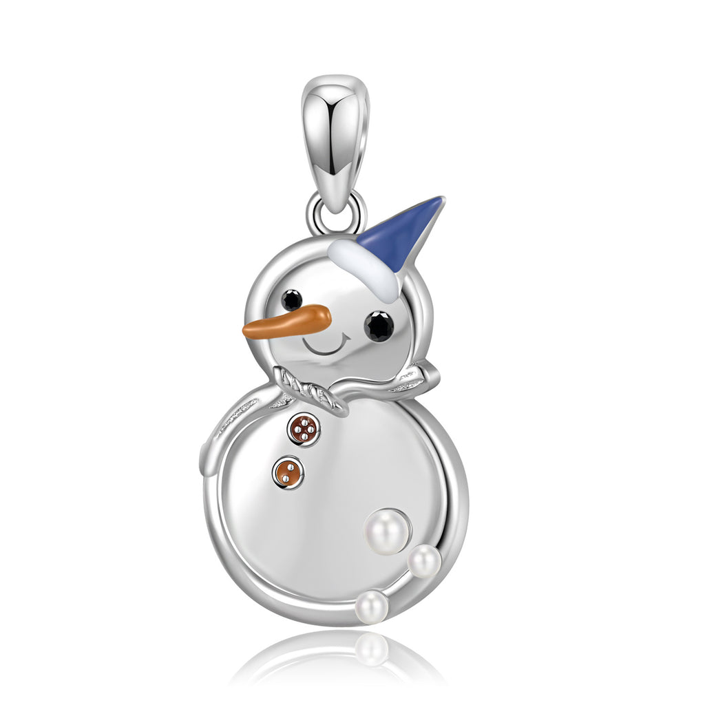 Christmas Snowman S925 Sterling Silver Drop Gel Necklace Collar Chain