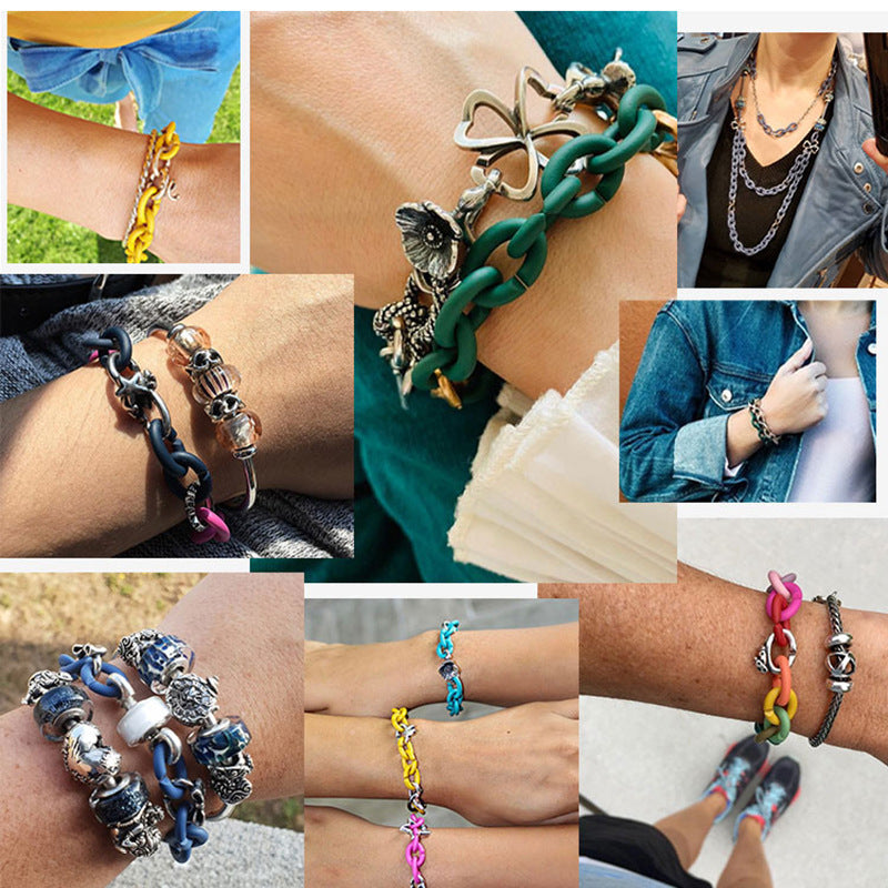 Love Twist Buckle 925 Silver Oxide X Series Hard Rubber Bracelet Basic Diy Accessories