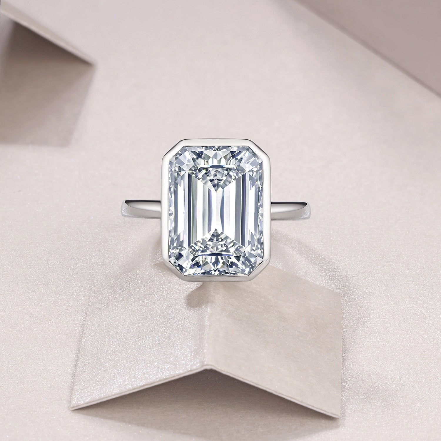 Octagonal Moissanite Set With Top-quality Moissanite Luxury And Fashionable Light Luxury Jewelry Silver Ring S925 Silver Electroplated With Platinum