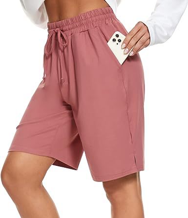 Womens Bermuda Shorts Knee-Length Elastic Waist Drawstring Workout Basketball Cropped Pants