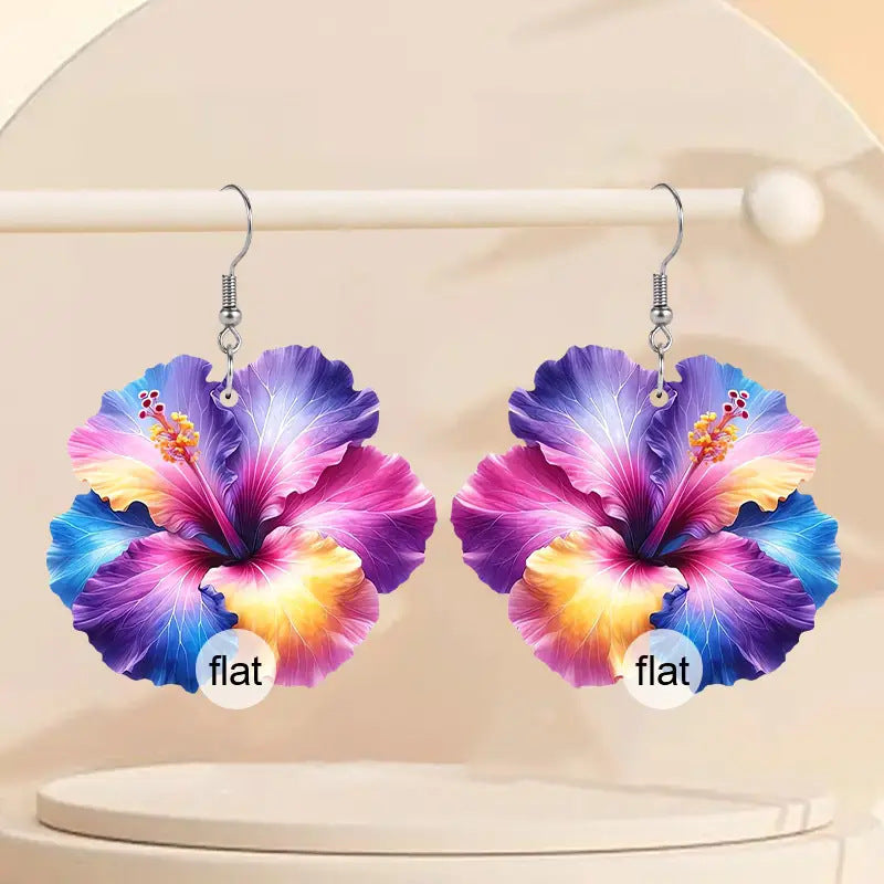 Open Spring Colorful Flower 2D Acrylic Earrings