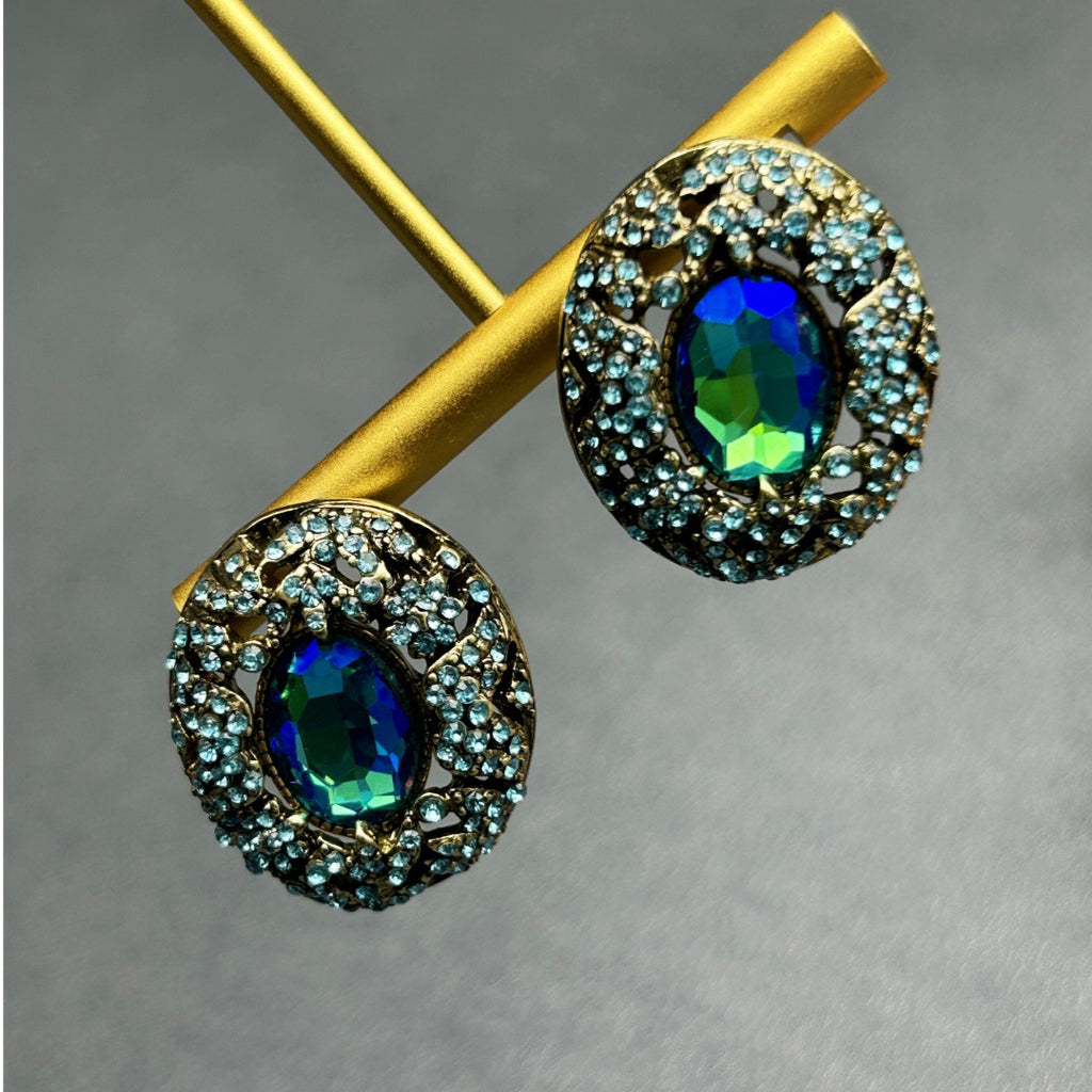 Mid-ancient Vintage Court Vintage Full Inlaid Laiying Stone Earrings