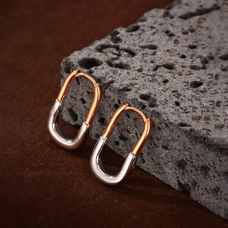 925 Sterling Silver Minimalist Normcore Style Contrast Color Geometric U-shaped Ear Clip