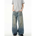 Splash-ink Jeans Men's Retro Washed Distressed Baggy Straight Trousers