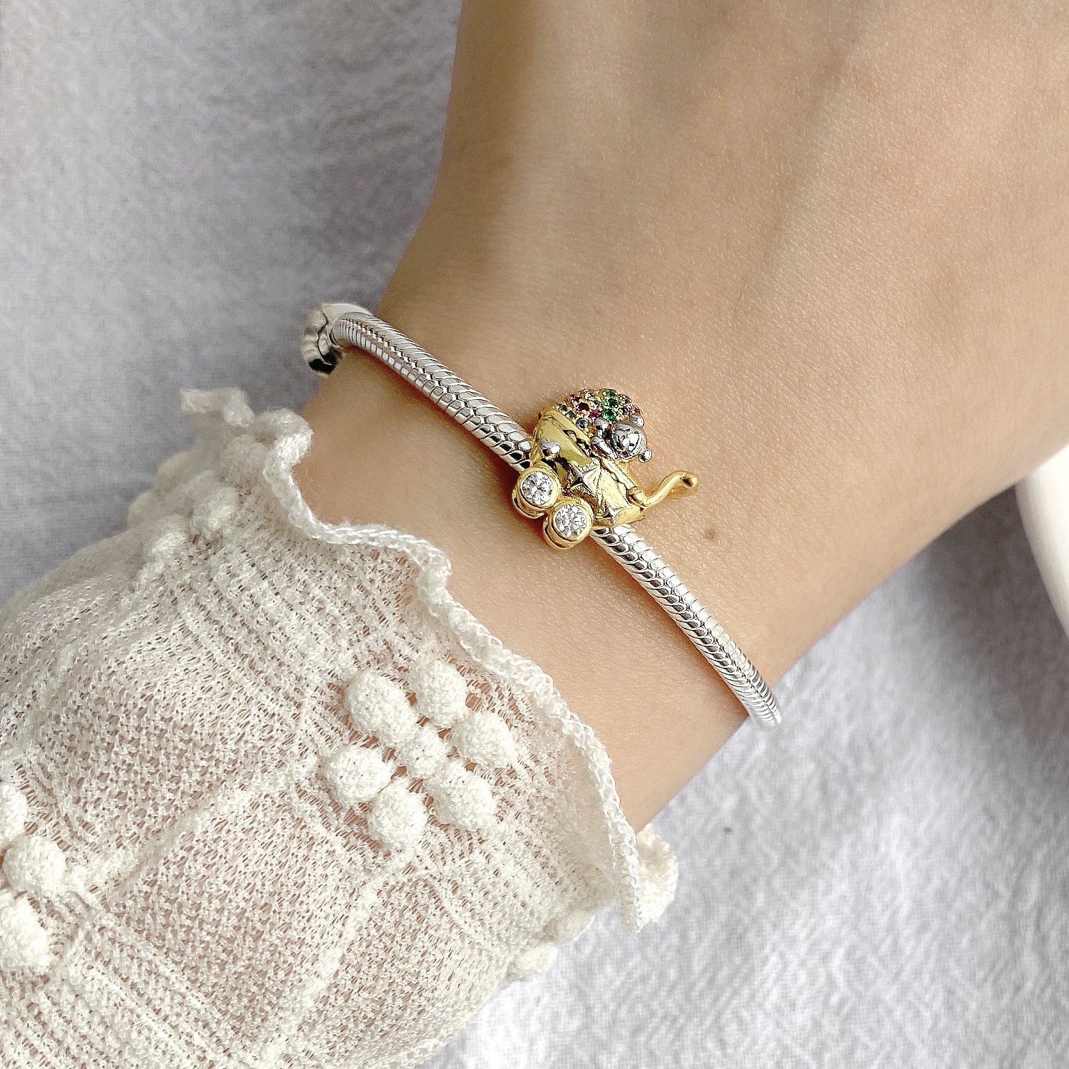 Lovely Bear Stroller 925 Sterling Silver Beads Mother's Day Bracelet Diy Beads Silver Accessories
