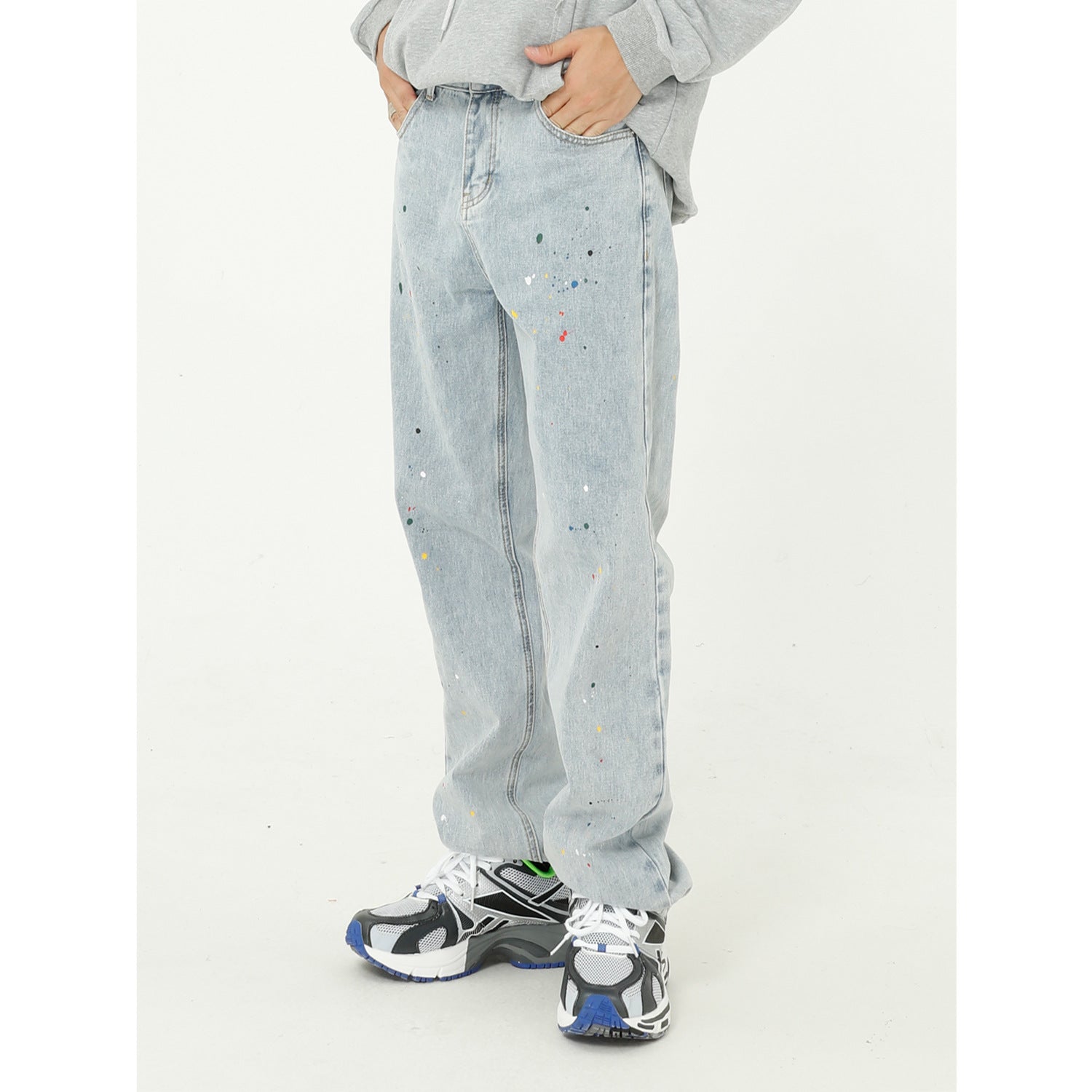 Paint Splash Blue Straight Loose Jeans