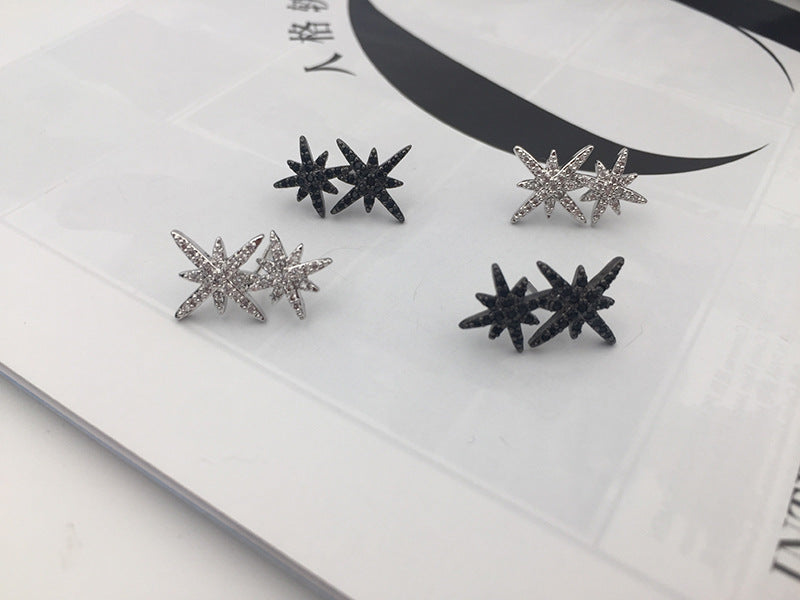 S925 Silver Pin Double M Word Octagon Star Stud Earrings